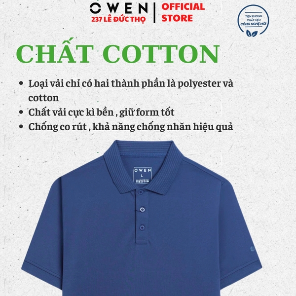 Áo thun polo Nam Tay Ngắn Có Cổ Owen APV253640 màu xanh dương dáng body fit tà bằng chất liệu CVC spandex