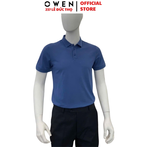 Áo thun polo Nam Tay Ngắn Có Cổ Owen APV253640 màu xanh dương dáng body fit tà bằng chất liệu CVC spandex