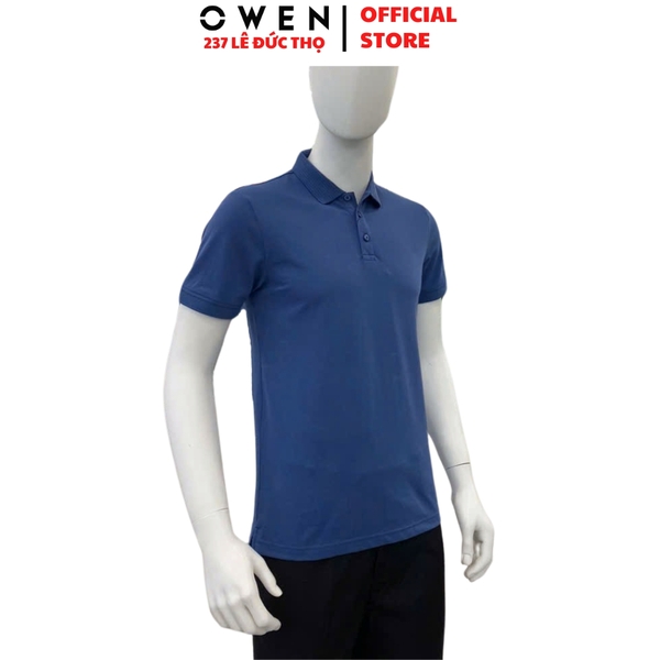 Áo thun polo Nam Tay Ngắn Có Cổ Owen APV253640 màu xanh dương dáng body fit tà bằng chất liệu CVC spandex