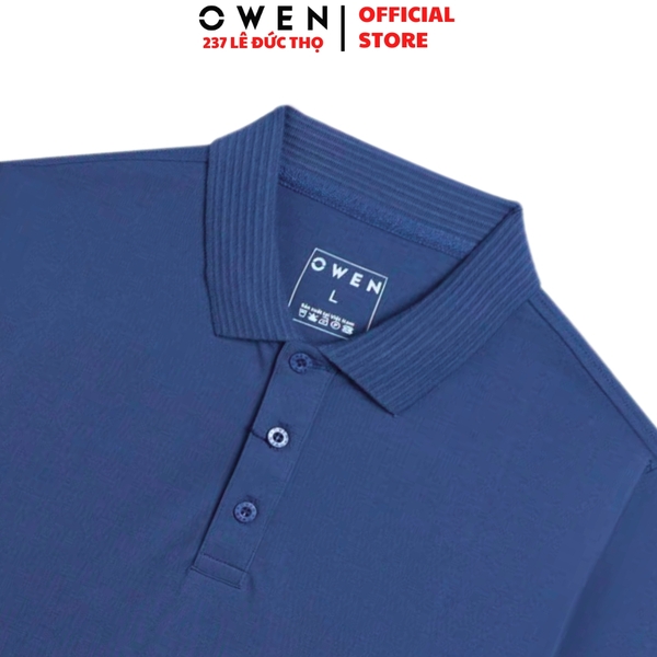 Áo thun polo Nam Tay Ngắn Có Cổ Owen APV253640 màu xanh dương dáng body fit tà bằng chất liệu CVC spandex