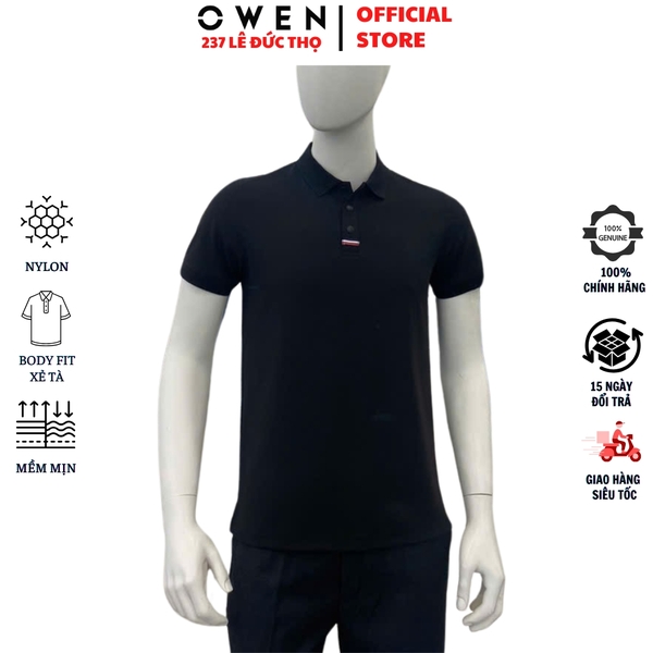 Áo thun polo Nam Tay Ngắn Có Cổ Owen APV253650 màu đen dáng body fit tà bằng chất liệu Nylon