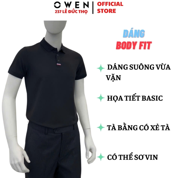 Áo thun polo Nam Tay Ngắn Có Cổ Owen APV253650 màu đen dáng body fit tà bằng chất liệu Nylon