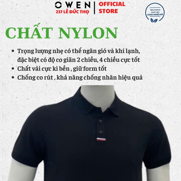 Áo thun polo Nam Tay Ngắn Có Cổ Owen APV253650 màu đen dáng body fit tà bằng chất liệu Nylon