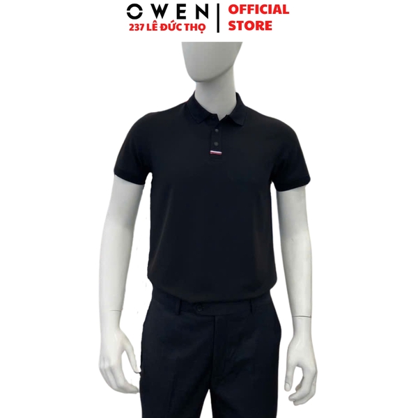Áo thun polo Nam Tay Ngắn Có Cổ Owen APV253650 màu đen dáng body fit tà bằng chất liệu Nylon