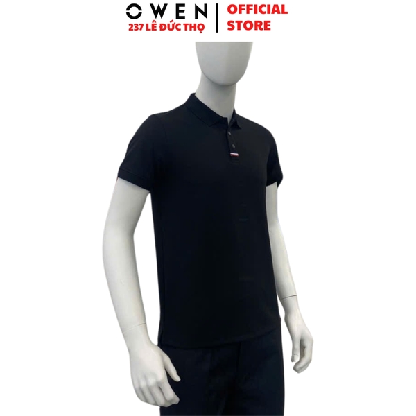 Áo thun polo Nam Tay Ngắn Có Cổ Owen APV253650 màu đen dáng body fit tà bằng chất liệu Nylon