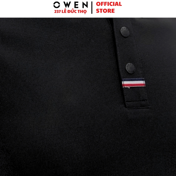 Áo thun polo Nam Tay Ngắn Có Cổ Owen APV253650 màu đen dáng body fit tà bằng chất liệu Nylon