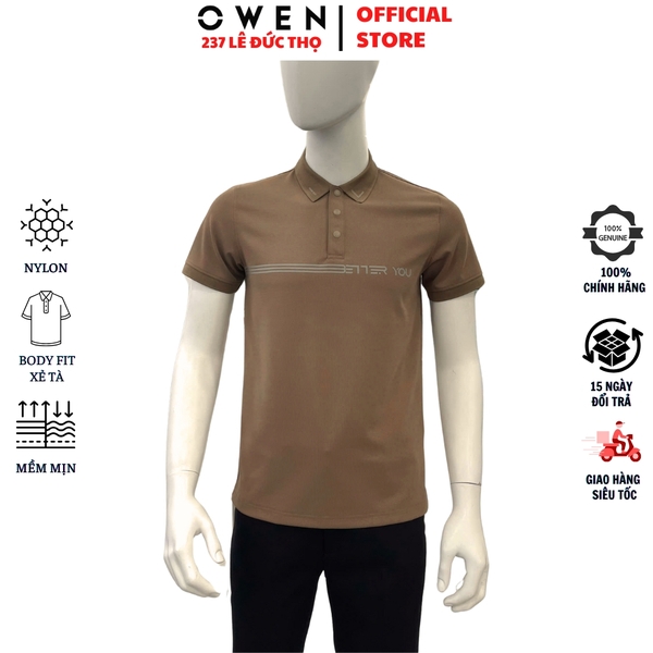 Áo thun polo Nam Tay Ngắn Có Cổ Owen APV253651 màu nâu dáng body fit tà bằng chất liệu Nylon