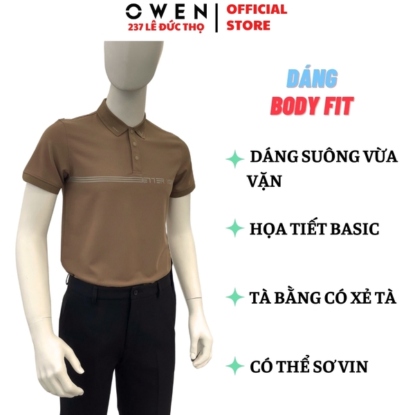 Áo thun polo Nam Tay Ngắn Có Cổ Owen APV253651 màu nâu dáng body fit tà bằng chất liệu Nylon