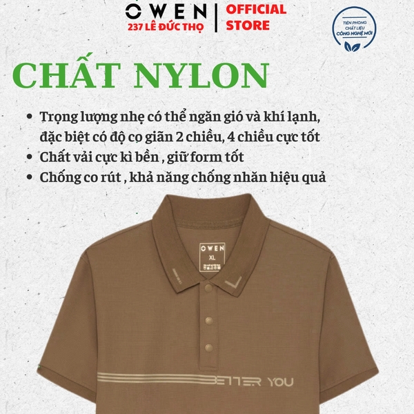 Áo thun polo Nam Tay Ngắn Có Cổ Owen APV253651 màu nâu dáng body fit tà bằng chất liệu Nylon