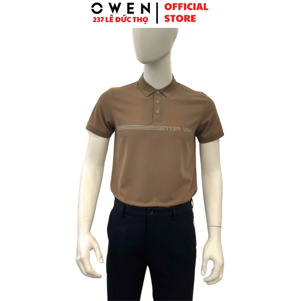 Áo thun polo Nam Tay Ngắn Có Cổ Owen APV253651 màu nâu dáng body fit tà bằng chất liệu Nylon