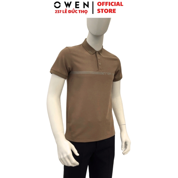 Áo thun polo Nam Tay Ngắn Có Cổ Owen APV253651 màu nâu dáng body fit tà bằng chất liệu Nylon