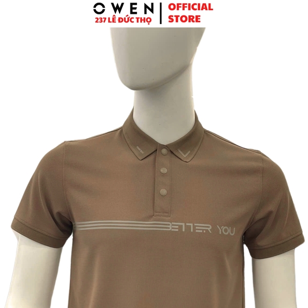 Áo thun polo Nam Tay Ngắn Có Cổ Owen APV253651 màu nâu dáng body fit tà bằng chất liệu Nylon