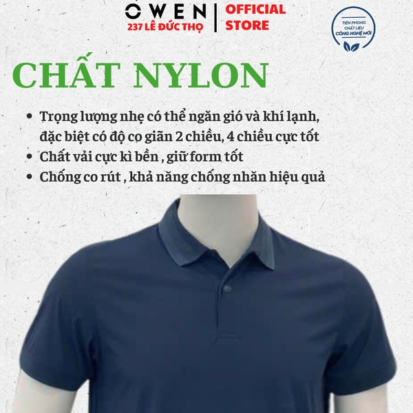 Áo thun polo Nam Tay Ngắn Có Cổ Owen APV253653 màu xanh dương đậm dáng body fit tà bằng chất liệu Nylon