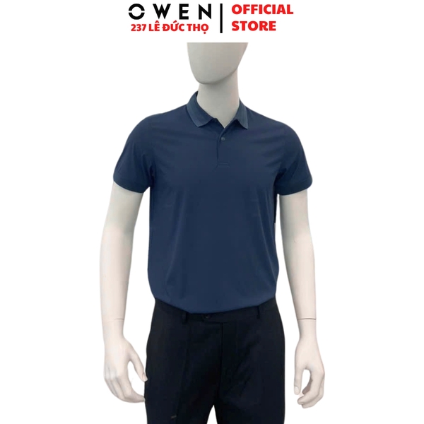 Áo thun polo Nam Tay Ngắn Có Cổ Owen APV253653 màu xanh dương đậm dáng body fit tà bằng chất liệu Nylon
