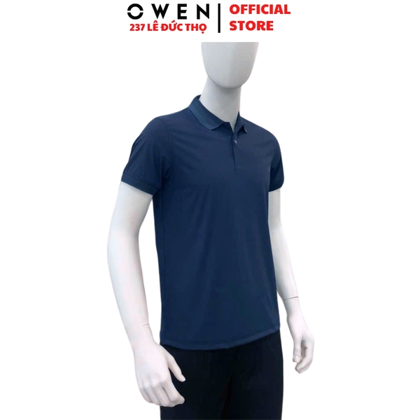 Áo thun polo Nam Tay Ngắn Có Cổ Owen APV253653 màu xanh dương đậm dáng body fit tà bằng chất liệu Nylon
