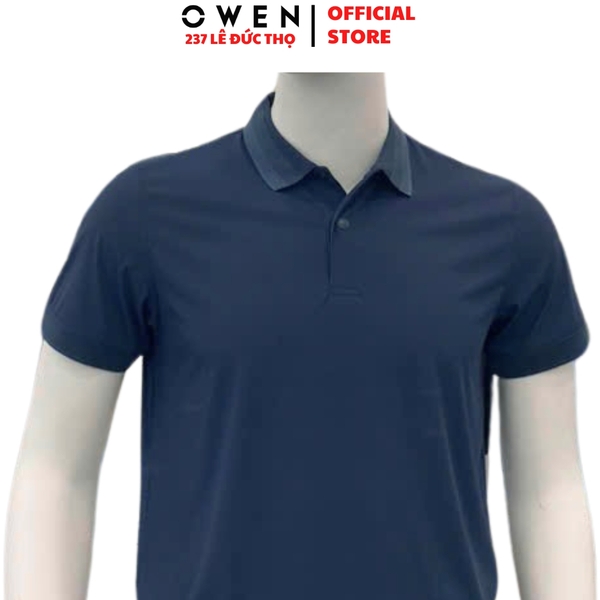 Áo thun polo Nam Tay Ngắn Có Cổ Owen APV253653 màu xanh dương đậm dáng body fit tà bằng chất liệu Nylon