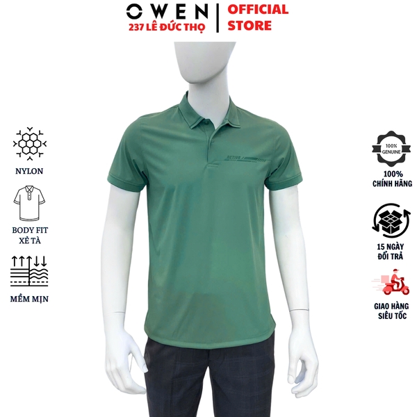 Áo thun polo Nam Tay Ngắn Có Cổ Owen APV253655 màu xanh bạc hà dáng suông body fit tà bằng xẻ tà chất liệu nylon spandex
