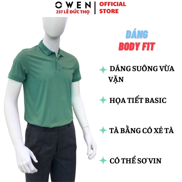 Áo thun polo Nam Tay Ngắn Có Cổ Owen APV253655 màu xanh bạc hà dáng suông body fit tà bằng xẻ tà chất liệu nylon spandex