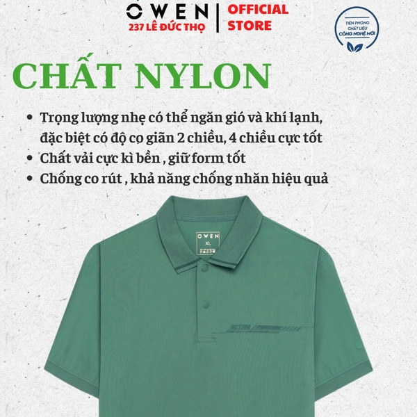 Áo thun polo Nam Tay Ngắn Có Cổ Owen APV253655 màu xanh bạc hà dáng suông body fit tà bằng xẻ tà chất liệu nylon spandex