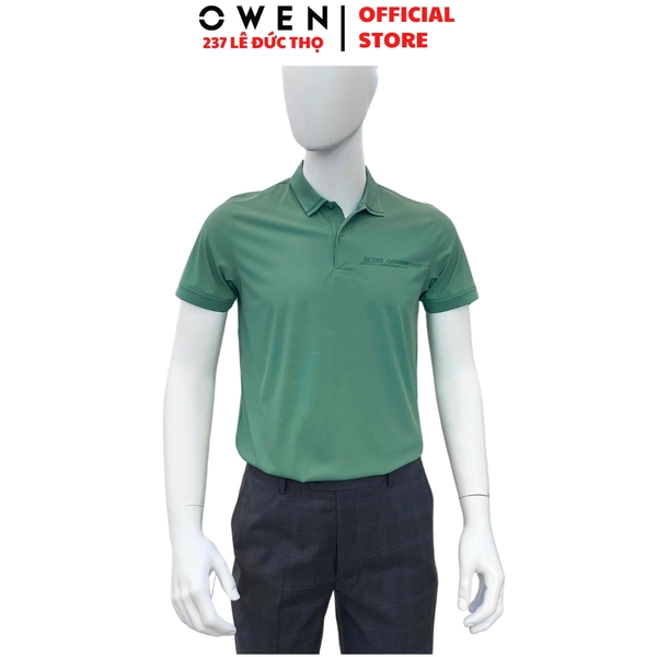 Áo thun polo Nam Tay Ngắn Có Cổ Owen APV253655 màu xanh bạc hà dáng suông body fit tà bằng xẻ tà chất liệu nylon spandex