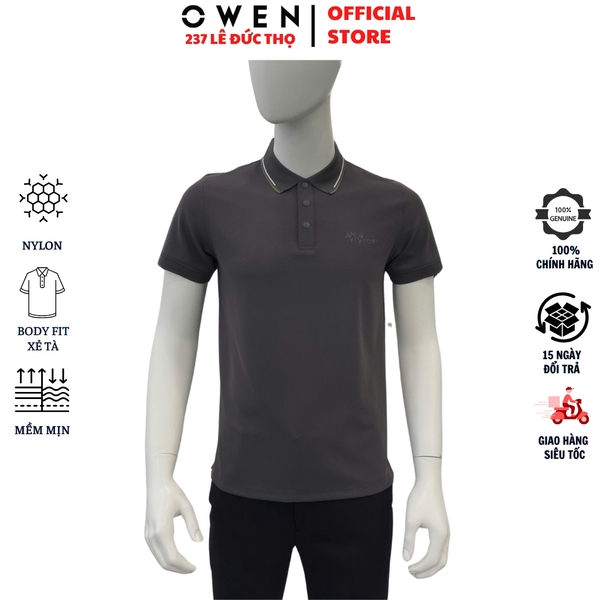 Áo thun polo Nam Tay Ngắn Có Cổ Owen APV253656 màu xám đậm dáng body fit tà bằng Chất liệu Nylon