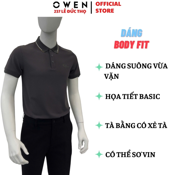 Áo thun polo Nam Tay Ngắn Có Cổ Owen APV253656 màu xám đậm dáng body fit tà bằng Chất liệu Nylon