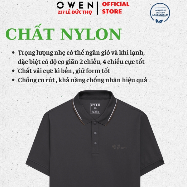 Áo thun polo Nam Tay Ngắn Có Cổ Owen APV253656 màu xám đậm dáng body fit tà bằng Chất liệu Nylon