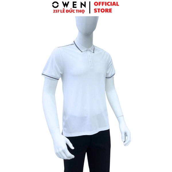 Áo thun polo Nam Tay Ngắn Có Cổ Owen APV253658 màu trắng viền xanh dáng body fit tà bằng Chất liệu Cafe