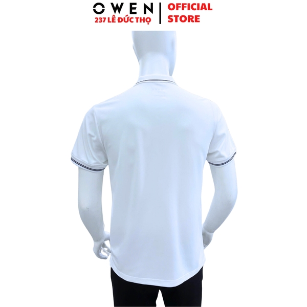 Áo thun polo Nam Tay Ngắn Có Cổ Owen APV253658 màu trắng viền xanh dáng body fit tà bằng Chất liệu Cafe