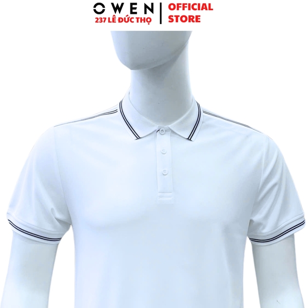 Áo thun polo Nam Tay Ngắn Có Cổ Owen APV253658 màu trắng viền xanh dáng body fit tà bằng Chất liệu Cafe