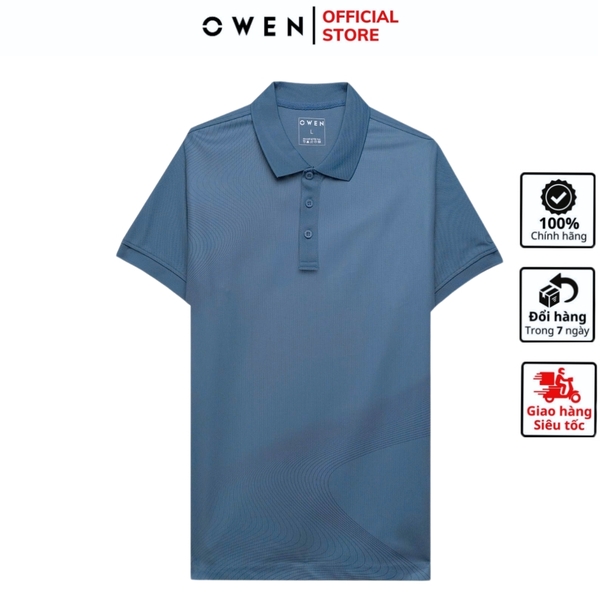 Áo thun polo Nam Tay Ngắn Có Cổ Owen APV253661 màu xanh đậm dáng suông tà bằng xẻ tà chất liệu polyester cafe