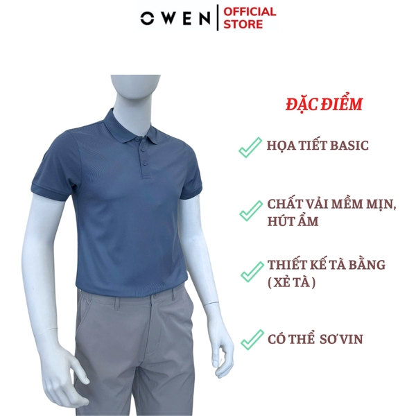 Áo thun polo Nam Tay Ngắn Có Cổ Owen APV253661 màu xanh đậm dáng suông tà bằng xẻ tà chất liệu polyester cafe