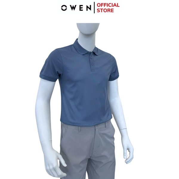 Áo thun polo Nam Tay Ngắn Có Cổ Owen APV253661 màu xanh đậm dáng suông tà bằng xẻ tà chất liệu polyester cafe