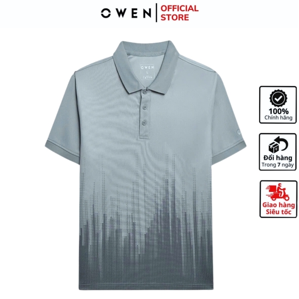 Áo Thun polo Nam Tay Ngắn Có Cổ Owen APV253662 màu xám in họa tiết dáng suông body fit tà bằng chất liệu cafe