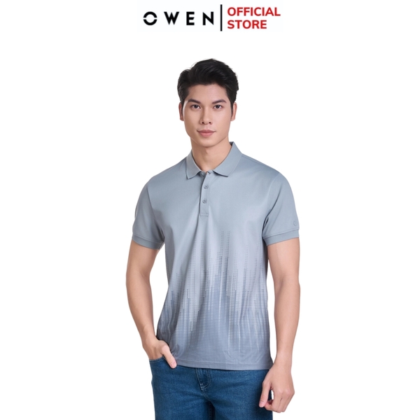 Áo Thun polo Nam Tay Ngắn Có Cổ Owen APV253662 màu xám in họa tiết dáng suông body fit tà bằng chất liệu cafe