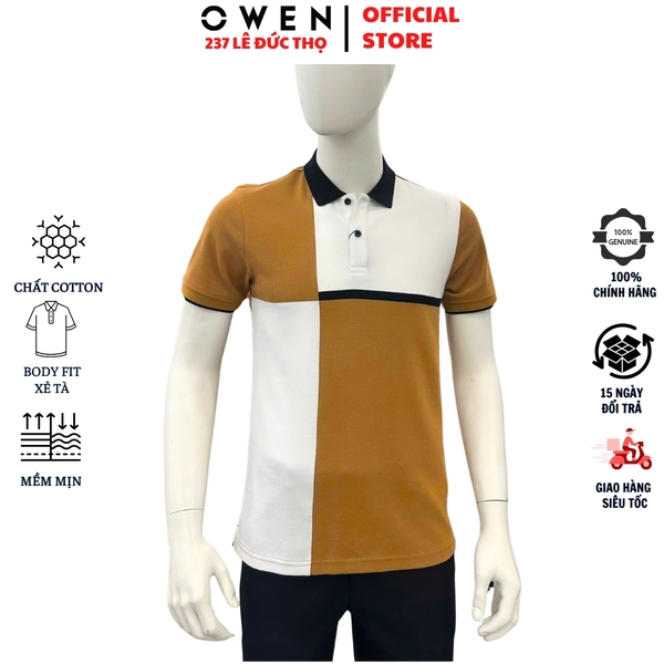 Áo Thun polo Nam Tay Ngắn Có Cổ Owen APV262006 màu nâu dáng suông body fit xẻ tà chất liệu cotton