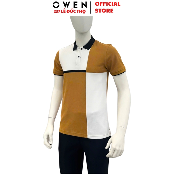 Áo Thun polo Nam Tay Ngắn Có Cổ Owen APV262006 màu nâu dáng suông body fit xẻ tà chất liệu cotton