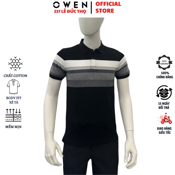 Áo Thun polo Nam Tay Ngắn Có Cổ Owen APV262018 màu đen dáng suông body fit xẻ tà chất liệu cotton