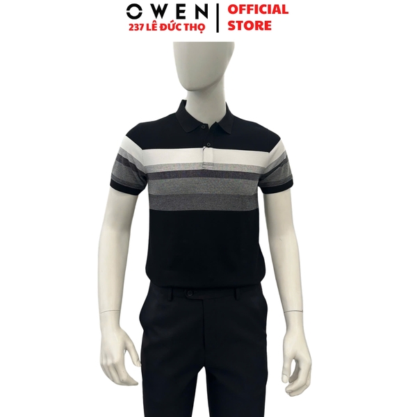 Áo Thun polo Nam Tay Ngắn Có Cổ Owen APV262018 màu đen dáng suông body fit xẻ tà chất liệu cotton