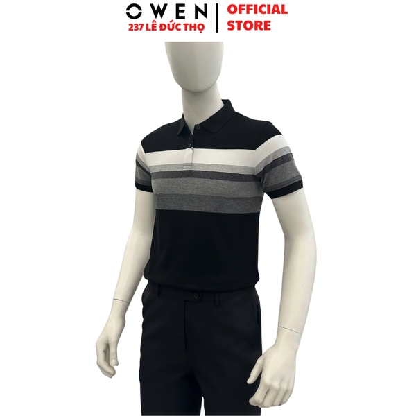 Áo Thun polo Nam Tay Ngắn Có Cổ Owen APV262018 màu đen dáng suông body fit xẻ tà chất liệu cotton