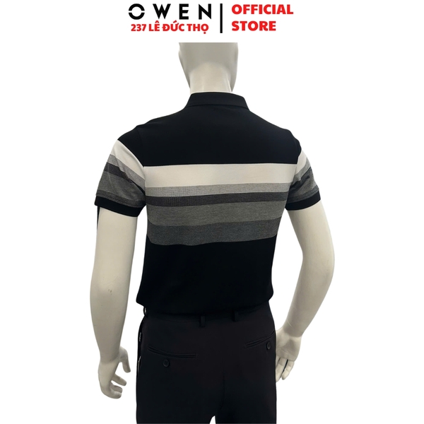 Áo Thun polo Nam Tay Ngắn Có Cổ Owen APV262018 màu đen dáng suông body fit xẻ tà chất liệu cotton