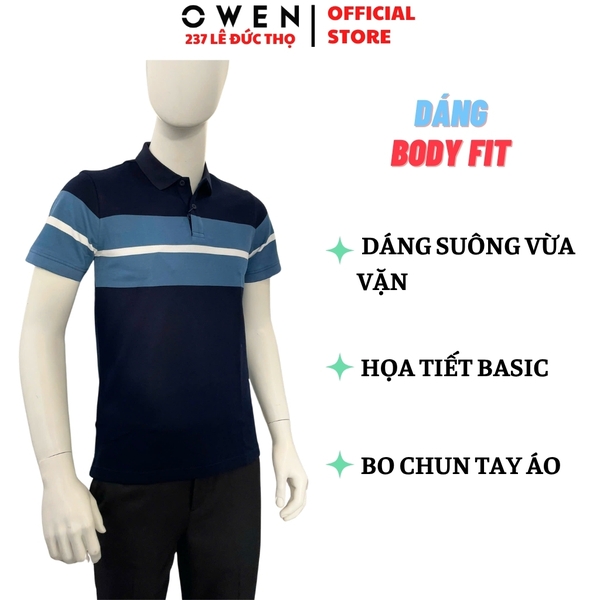 Áo thun polo Nam Tay Ngắn Có Cổ Owen APV262024 màu xanh tím than dáng body fit tà bằng xẻ tà chất liệu cotton polyester spandex