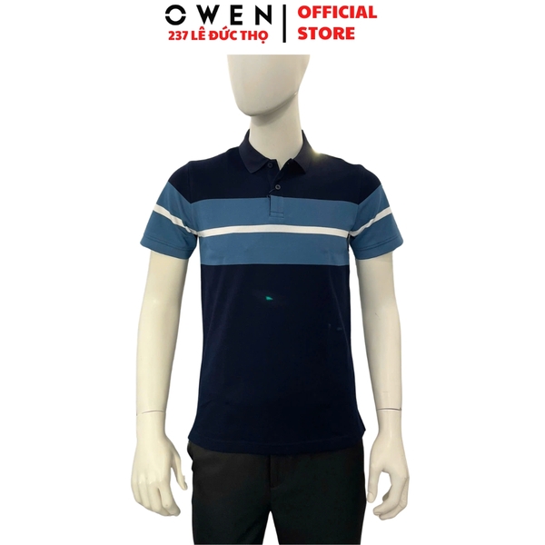 Áo thun polo Nam Tay Ngắn Có Cổ Owen APV262024 màu xanh tím than dáng body fit tà bằng xẻ tà chất liệu cotton polyester spandex