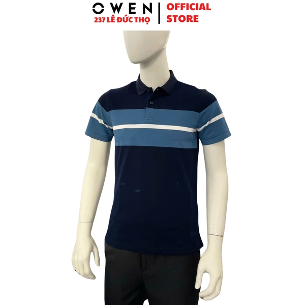 Áo thun polo Nam Tay Ngắn Có Cổ Owen APV262024 màu xanh tím than dáng body fit tà bằng xẻ tà chất liệu cotton polyester spandex