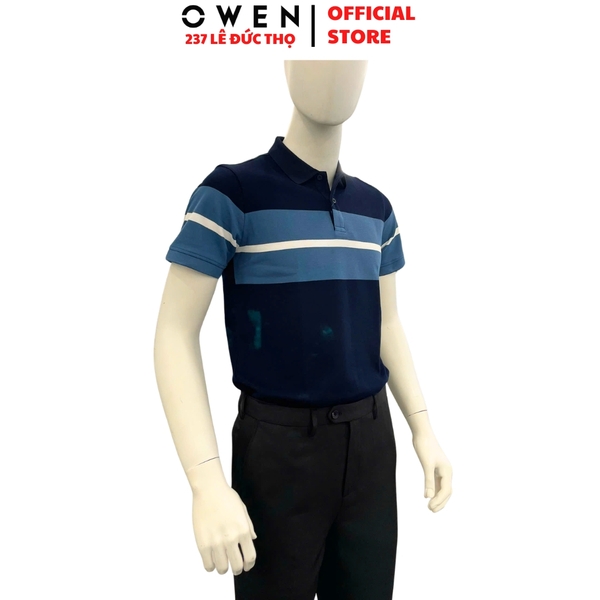 Áo thun polo Nam Tay Ngắn Có Cổ Owen APV262024 màu xanh tím than dáng body fit tà bằng xẻ tà chất liệu cotton polyester spandex