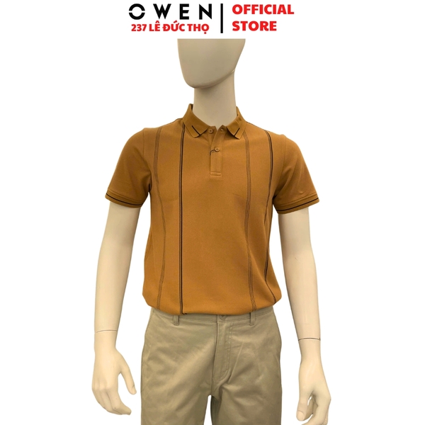 Áo thun polo Nam Tay Ngắn Có Cổ Owen APV262026 màu nâu dáng body fit tà bằng xẻ tà chất liệu cotton polyester spandex
