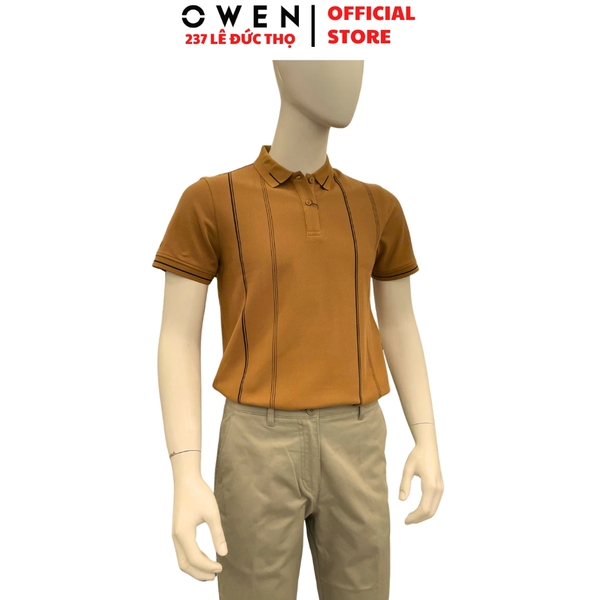 Áo thun polo Nam Tay Ngắn Có Cổ Owen APV262026 màu nâu dáng body fit tà bằng xẻ tà chất liệu cotton polyester spandex