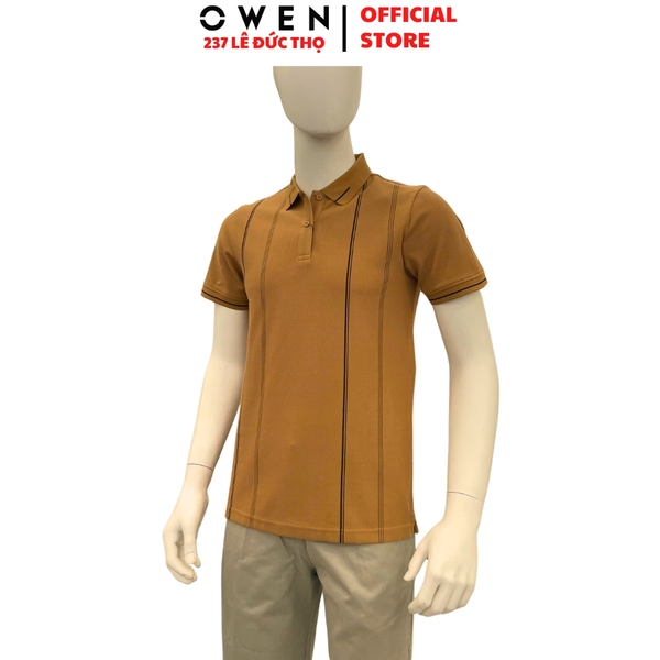 Áo thun polo Nam Tay Ngắn Có Cổ Owen APV262026 màu nâu dáng body fit tà bằng xẻ tà chất liệu cotton polyester spandex