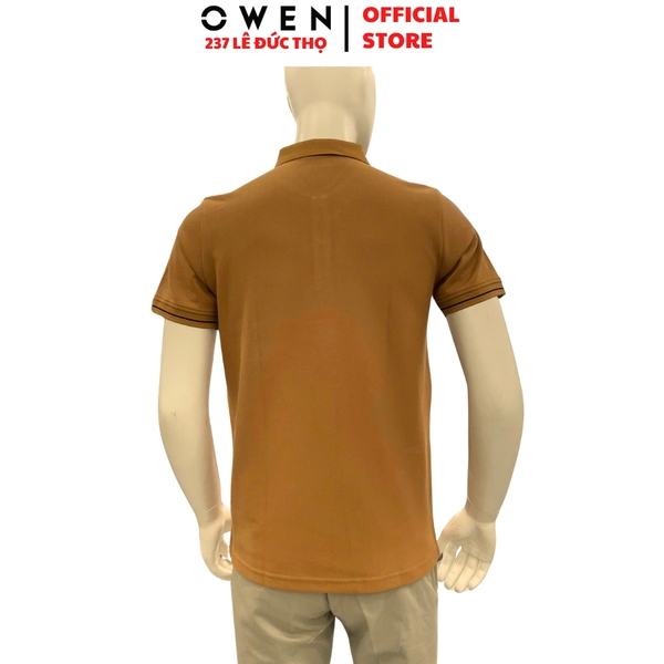 Áo thun polo Nam Tay Ngắn Có Cổ Owen APV262026 màu nâu dáng body fit tà bằng xẻ tà chất liệu cotton polyester spandex