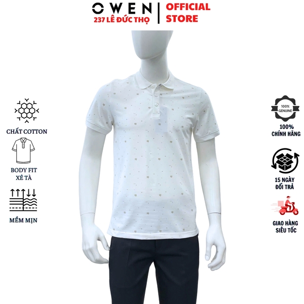Áo Thun polo Nam Tay Ngắn Có Cổ Owen APV262037 màu trắng dáng suông body fit xẻ tà chất liệu cotton spandex